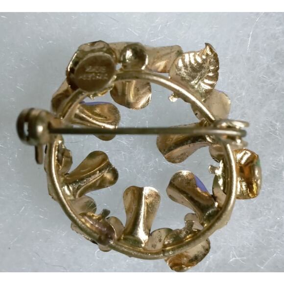 AUSTRIA Enamel Purple Yellow Wreath of Violets Flower Brooch Vintage Signed - Picture 4 of 4